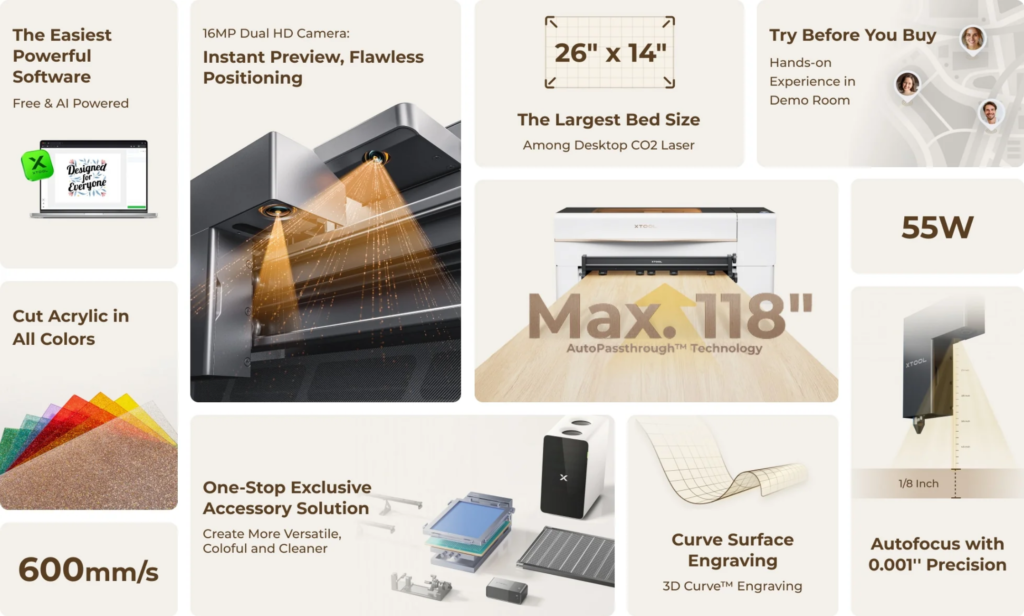 Máy cắt laser CO2 để bàn xTool P2S 55W
