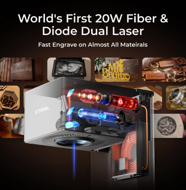 Máy khắc laser kép sợi quang và diode xTool F1 Ultra 20W
